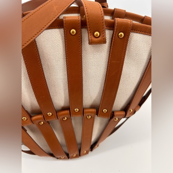 Saint Laurent Beatrix Panier Cut Out Tote Canvas with Leather New +dustbag *read - Picture 10 of 16